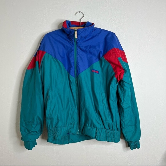 Vintage Men's Green Blue Red Long Sleeve Zip Up Front Windbreaker Jacket Size L - Picture 7 of 10